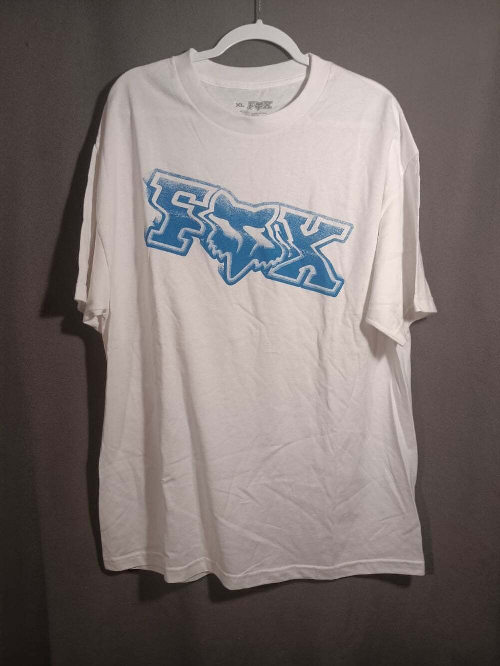Fox Racing Men’s XL White Tee Blue Graphic Short Sleeve Crew Neck Cotton Shirt - Picture 2 of 4